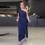 Fashion Solid Color Collar Lace Sleeves Sexy Long Dress In Autumn