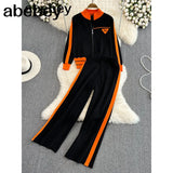 2 Pieces sweater Set Women Tracksuit Sweater + loose Trousers CHIC Pullover Sweater+ Knitted Carrot pants