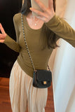 Round-Neck Ins Long-Sleeved Blouse Women's New Autumn Solid Color Cashmere Basic Slim Bottomed Blouse-Outfit