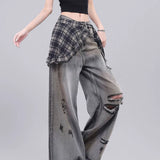 High Street Ripped Jeans Women's Summer New Thin High-Waisted Straight-Legged Loose Drag