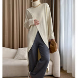 Back Long Big Size Long Knitting Sweater Turtleneck Long Sleeve Women Pullovers New Fashion Autumn Winter 2023
