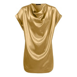 Celmia 2022 Stylish Women Short Sleeve Satin Tops Summer Blouse Cowl Neck Tunic Shirt Elegant Casual Solid Party Blusas