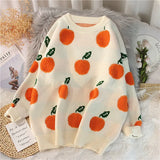 2022 Autumn Winter Sweaters Pullover Cherry Pattern Long Sleeve Sweater Women Turtleneck Knitted Jumpers Sweater