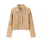 Female Retro 2025 Summer New Tuxedo Rivet Fashion Leather Short Jacket