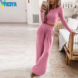 Women's Tracksuit Solid Basic Women T-shirt And Wide Leg Pants Loungewear Matching Sets Outfits Two Piece Set Jogging