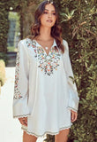 Kaftan Flower Print Neckline And Cuff Long Sleeve