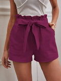 2025 Summer Women's Loose Flax Leisure Shorts Pocket Solid Colored High-Rise Broad