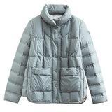 VAREY LIN Winter Stand Collar Women Ultra Light White Duck Down Short Coat Female Pocket Down Jackets Lady Snow