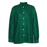 2022 Sexy Sequins Women Blouse Tops Green Y2K Long Sleeve V Neck Blouses Button Up Elegant Shirts Party