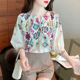 style Women's Blouses Fashion printing ladies shirts 2022 Spring Autumn half Sleeve Shirts Tops Blusas