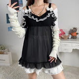 Patchwork Lace Cute Y2K Chiffon Dresses Women Square Collar Elegant Grunge Fairycore Clothes Ruffles Short A Line