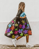 Beach Dress 2021 Summer Rose Leaf Print Three-Quarter Sleeves Large Mid-Length Dress