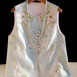 New Chinese Embroidery National Style Vest Female Design Fashion Round Collar Retro Buckle Jacket Small Coat-Outfit