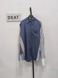 Women's Shirt Lapel Patchwork Denim Striped Printed Long Sleeve Single Breasted Loose Blouse 2024 Summer New Fashion 29L903-Outfit