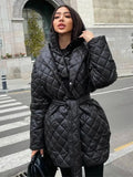 Women Thicken Slit Waist Lace-up Parkas Female Hooded Long Sleeve Solid Coat 2022 Winter Slim Casual Elegant Windproof