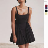 Spring/Summer French High-End Sling With Solid-Colored Bow Bow-Sling Suit Dress