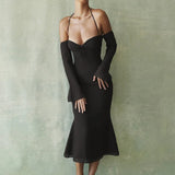 Toloer High Waist Hanging Neck Sexy Back Solid Color Slim Fish Tail Temperament Dress Long