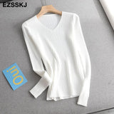 2022 basic v-neck solid autumn winter Sweater Pullover Women Female Knitted sweater slim long sleeve badycon sweater