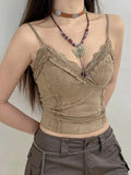 Lace Mini Vest Women Spaghetti Strap Khaki Crop Top Women Harajuku Basic Casual Sweats Vintage Chic Camis Summer-Outfit