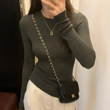 Pure Color Slim, Slim, Skinny, Bottomed Sweater, A New Autumn Style Soft Waxy Round Collar With A Long-Sleeved Blouse-Outfit