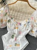 Women Lace Floral Print Bodysuits Short Sleeves Transparent Inside wear Rompers Ladies Backless Beach Sexy