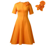Women's 2025 New Short-Sleeved Solid-Colored Round-Collar Temperament Elegant African