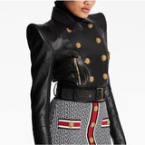 Early Autumn New Star Fashion Personality Shrugged Two-Cloity Buckle Short Locomotive Leather