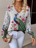 Coarse Needle Hot Selling 3D Digital Printed Lady V Collar Autumn Winter