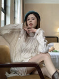 Y2k Korean Version Lazy Style Knitting Pullover Hole Tassel A Long Sweater Vintage Hollow Out Fashion Sueters De