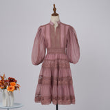 Dress Eugen Yarn Half-Open Lantern Sleeve Middle Sleeve Dress Lace Lace To Receive Waist
