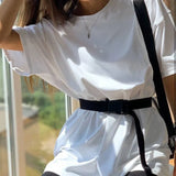 Biker Shorts Tracksuit 2 Pieces Set Female Solid Sets With Belt Half Sleeve 2021 Summer Streetwear Loose Casual New