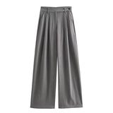 New Women's Loose Casual Long-Sleeved Striped Jacket Top High Waist Wide Leg Trousers