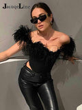 2022 Sexy Off Shoulder Y2K Feathers Corset Top Women Summer Sleeveless Elegant Lady Camis Tube Crop Top Club