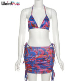 Puss Summer Swimsuit Women Sexy Trend Bikini Tops+Skirt Suits Beach Style Matching Sets Chic Fairy Grunge Vacation