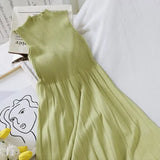Vintage Half Turtleneck Sleeveless Women Dress Korean 2020 Spring New Arrival Solid Knitted Dresses High Waist