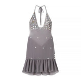 Summer New Sexy Hanging Neck Bare Back Lotus Leaf Side Dress