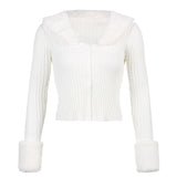 Autumn Thin Furry Knitted Cardigan Sweater Women Vintage Elegant Chic Jumper Ladies Fashion Patchwork Knitwear