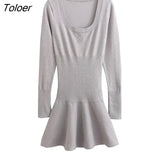 Spring Short Dress For Women Casual Buttom Long Sleeve Dresses Mini Pleated Skirt 90s High Street Y2k Dress 2023