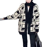Kong Version Of Fashion Retro Temperament Loose Color Knitted Cardigan Winter Dress Lazy Style Leisure Plaid Sweater Girl-Outfit