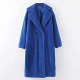 Winter Casual Solid Teddy Coat Women Long Sleeve Fleece Long Jacket Turn Down Collar Lamb Fur Coat Outerwear