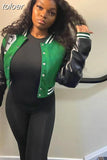 Fall Winter Print Patchwork Yellow Jackets For Women 2023 Long Sleeve Varsity Jacket Buttons Loose Baseball Jacket