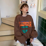 Women Fleece Letter Printed Pullover Sweatshirts Long Sleeve Casual Sports Lady Oversized Hoodie For 2021 Autumn Korean