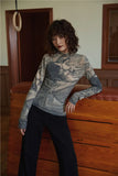 Renaissance Print Vintage Top Turtleneck Long Sleeve Blouse Women Spandex Bodycon Blouse Ladies Tops