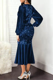 Elegant Sequins V Neck Long Sleeve Mermaid