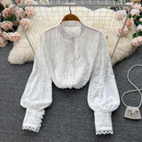 Senior Hook Flowers Autumn Top Temperamant Long Sleeve Single Breasted Loose 2022 Ladies Korean Solid OL Long