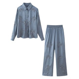 Street Style Beaded Embroidered Shirt With Beaded Embroidered Pants In Spring 2024-Outfit