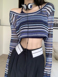 striped crochet knit crop