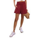 Women's Hot Selling Solid Color High-Waisted Elastic Shorts Tight Waist Wide Leg