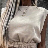 Skirts Suit Sleeveless Sweatshirt Solid Women Skirt Suits Slim Crop Tops+Split Drawstring Bottom Summer Fashion