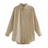 Autumn Women Solid Loose Corduroy Blouses Shirts Turn Down Collar Batwing Long Sleeve Shirts Female Fashion Pocket